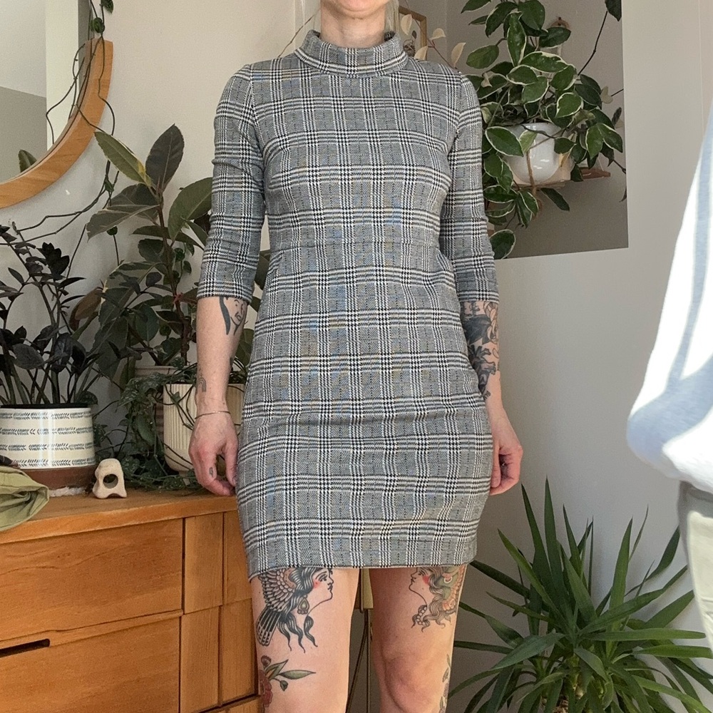 Herringbone Black and White Women's Dress, size S